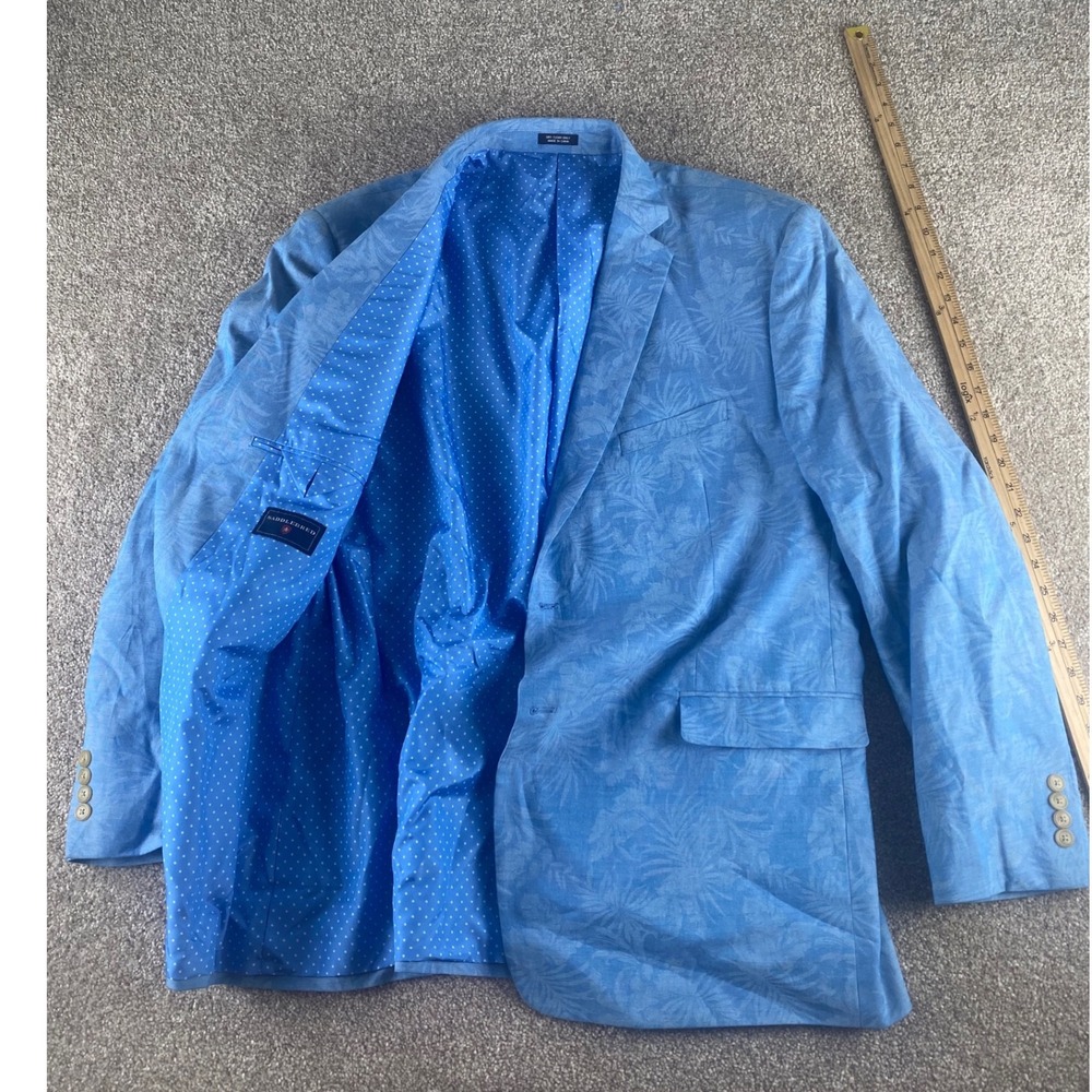 Saddlebred Mens 48L Blue Tropical Hawaiian Blazer Sport Coat Polka Dot Lining